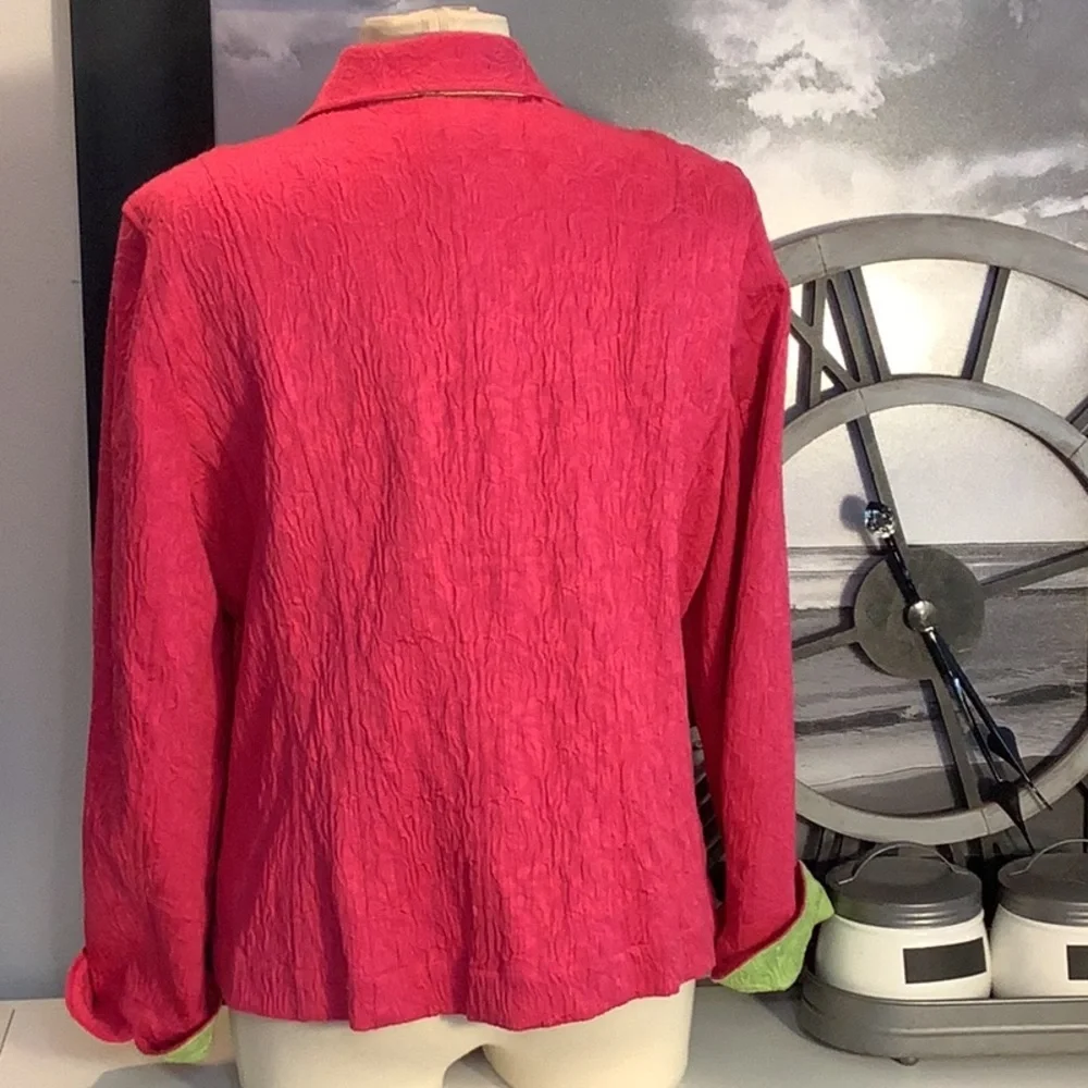 Coldwater Creek Matelasse Pink French Cuff Cotton Blend Jacket Blazer Sz 16